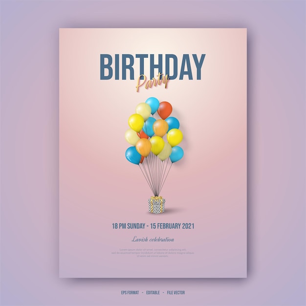 Vector happy birthday poster with colorful balloons.