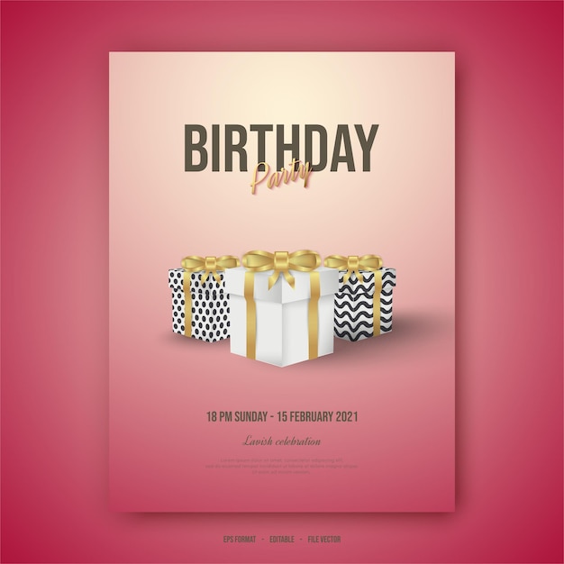 Happy birthday poster with a gift box stand.
