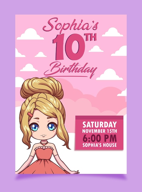 Vector happy birthday princess invitation