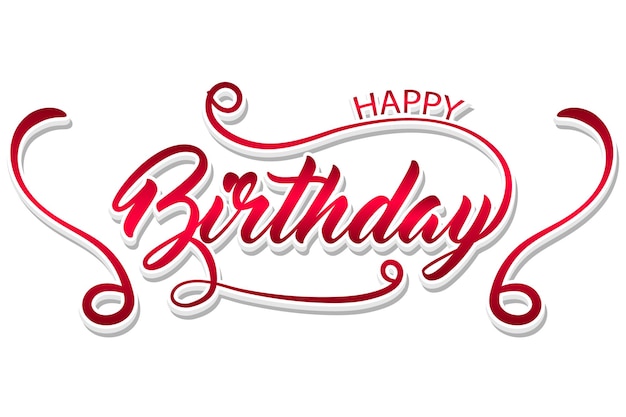 Happy birthday red typography text with balloons and hearts illustration