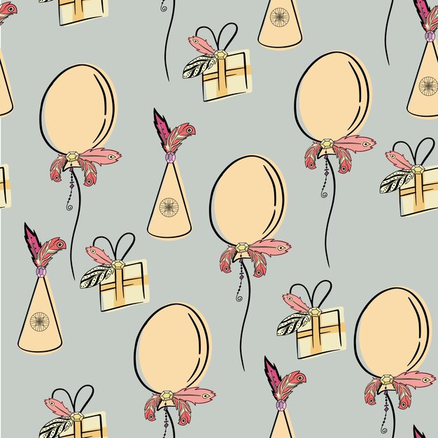 С днем рождения бесшовный узор Красочная иллюстрация для оформления текстильной ткани детской комнаты Яркая векторная иллюстрация в стиле бохо