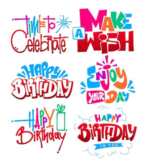 Vector happy birthday set hand lettering vector design