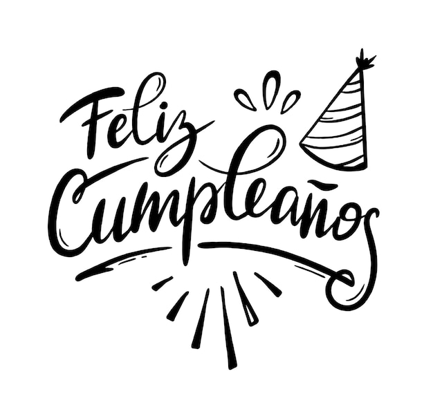 Vector happy birthday in spain lettering in spanish with splashes and curls vector