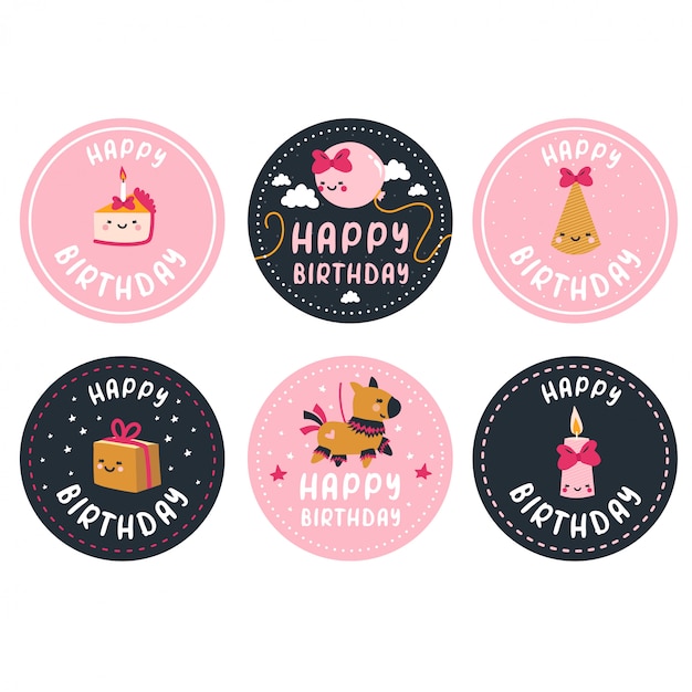 Vector happy birthday stickers set