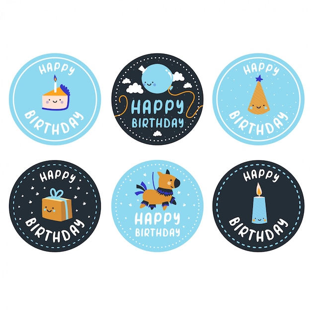 Vector happy birthday stickers