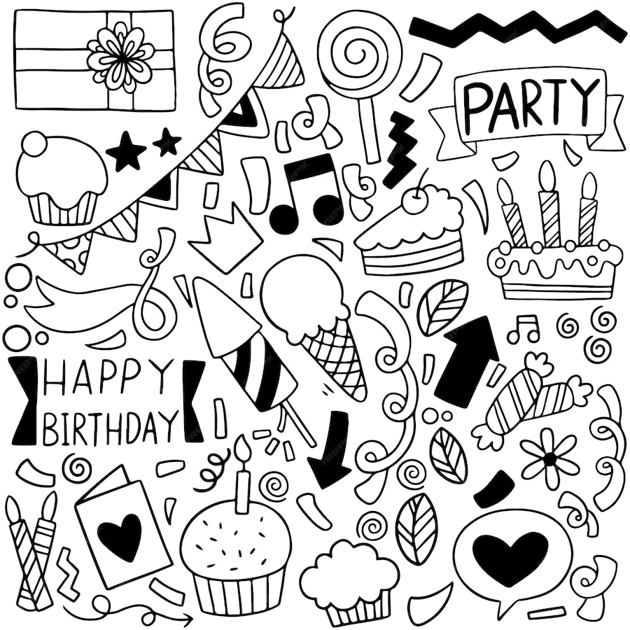 Premium Vector | Happy birthday summer party doodle elements composition