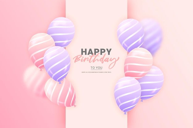 Happy birthday template with pink purple balloons pink  background