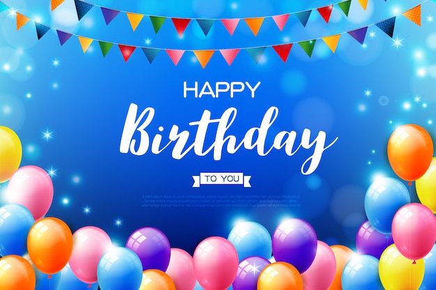 Happy Birthday text background with realistic balloon