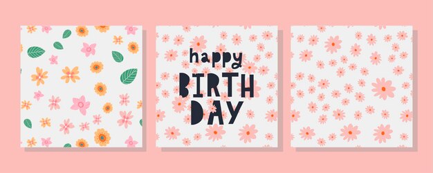 Vector happy birthday text flowers letter holiday banner card celebration