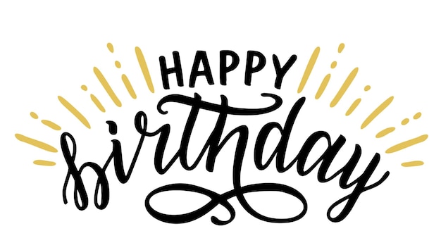 Vector happy birthday text lettering calligraphy with gold line ornament isolated greeting card vector