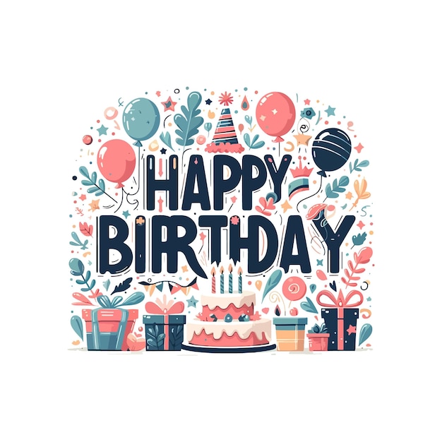 Vector happy birthday text vector flat illustration collection on a white background