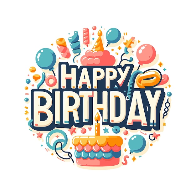 Vector happy birthday text vector flat illustration collection on a white background