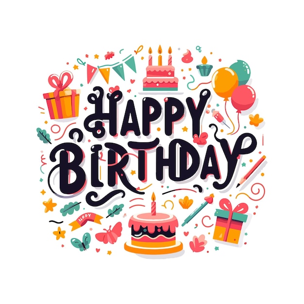 Happy birthday text vector flat illustration collection on a white background