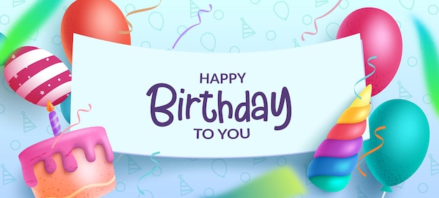 Happy birthday text vector template design. birthday greeting typography in empty space for kids.