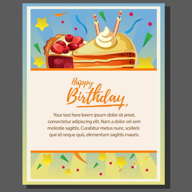 Vector happy birthday theme poster with cake