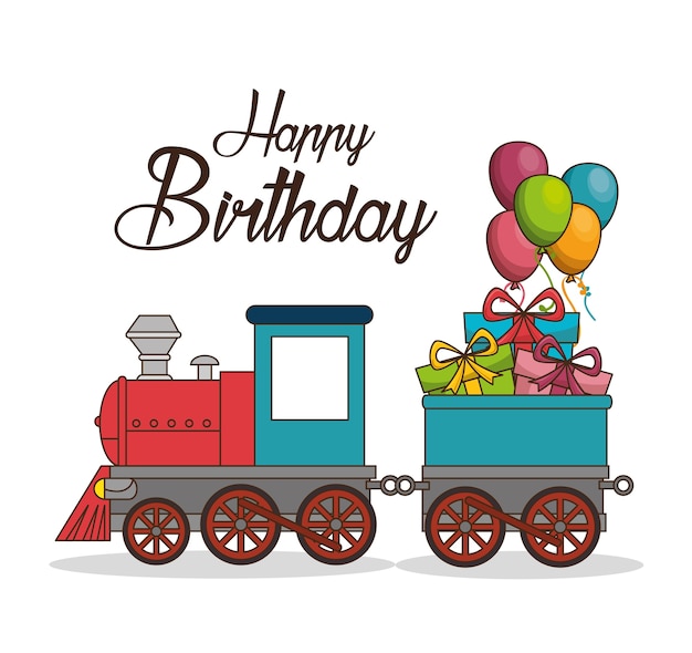 Vector happy birthday train poster vector illustration design