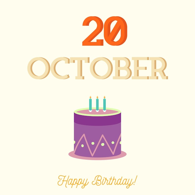 happy birthday typography card with a flat birthday cake