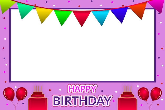 Happy birthday typography text with balloons and hearts illustration