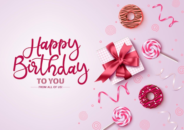 Happy birthday typography with pink background vector design Happy birthday text with empty space