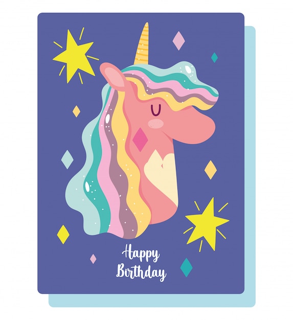 お誕生日おめでとうユニコーン漫画招待カード星虹の装飾