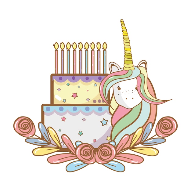 Vettore buon compleanno cartoni animati di unicorno