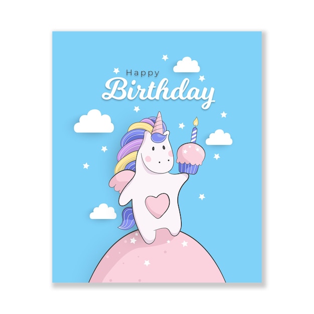 Happy Birthday Unicorn cupcakes greeting vector card