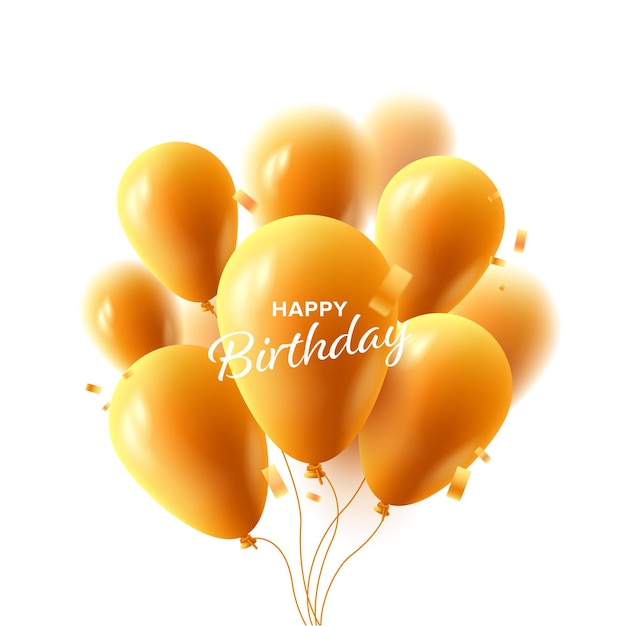 Happy birthday vector 3d illustration with realostic cartoon yellow balloons with confetti