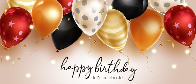 Premium Vector | Happy birthday vector background design. happy birthday  greeting text with elegant pattern balloon.