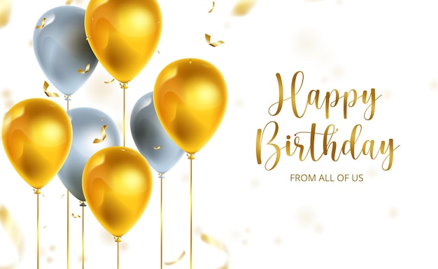 Happy birthday vector background design. Happy birthday to you text with balloons and confetti .