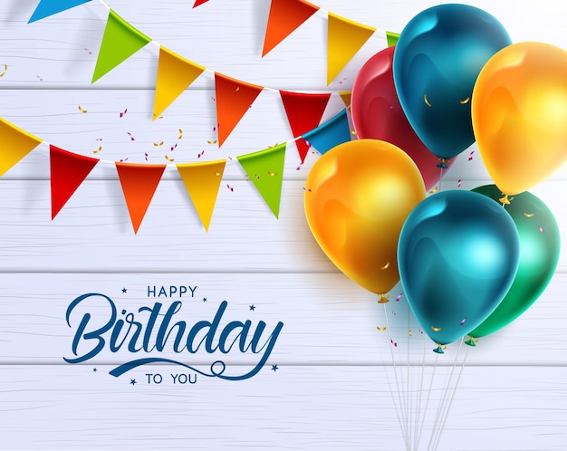 Happy birthday vector banner design. Happy birthday to you greeting text with colorful celebration.