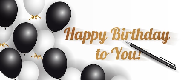 Happy birthday vector banner with balloons greeting card