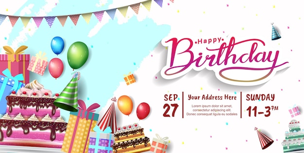 축하를 위한 타이포그래피 파티 요소가 있는 생일 벡터 디자인