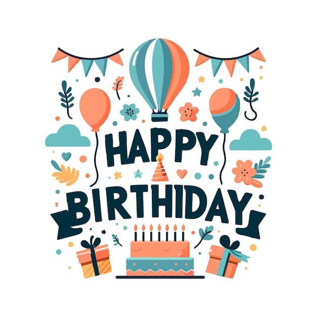 Happy birthday vector flat illustration collection on a white background