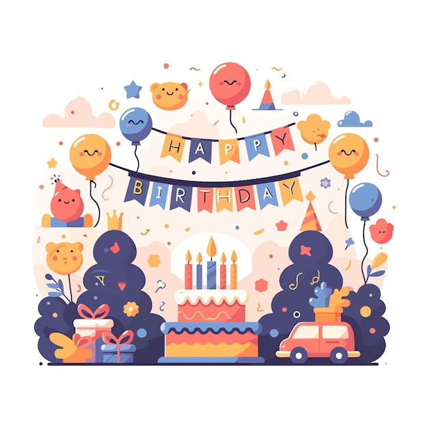 Vector happy birthday vector flat illustration collection on a white background