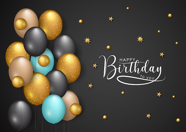 Vector happy birthday vector illustration - golden star and color balloons