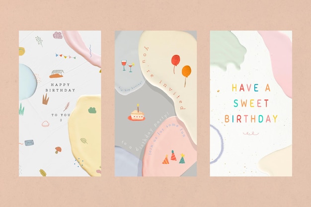 Vector happy birthday vector pastel template collection