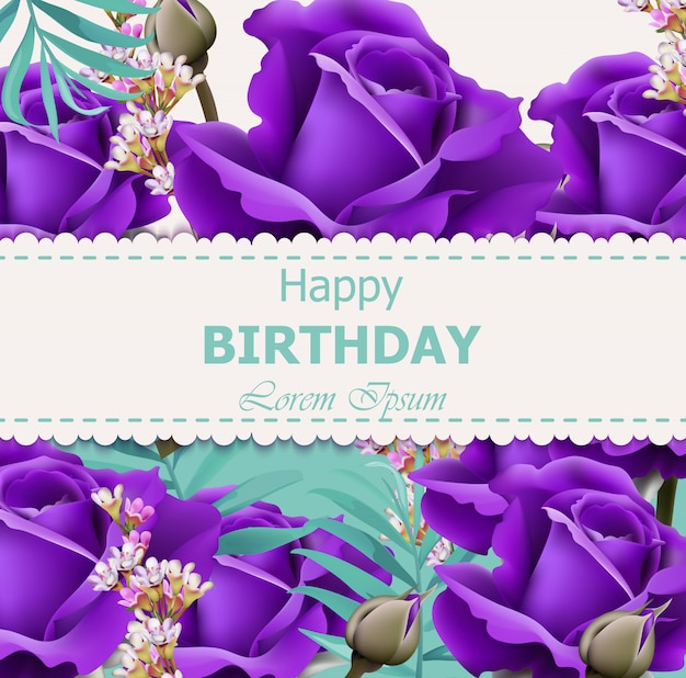 Happy birthday violet roses background