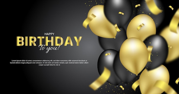 Happy birthday wallpaper with black and golden balloons