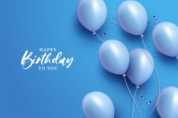 Happy birthday with balloons on blue background