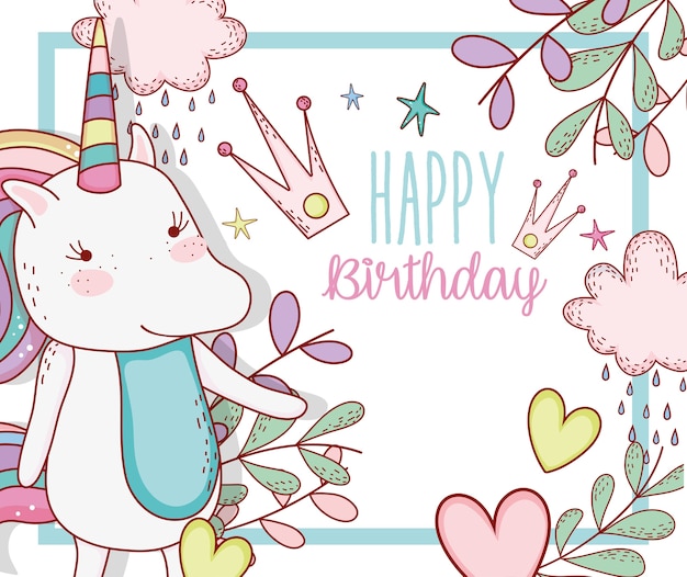 happy birthday with cute unicorn decoration