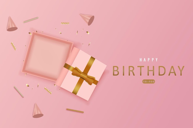 Buon compleanno con confezione regalo aperta vuota