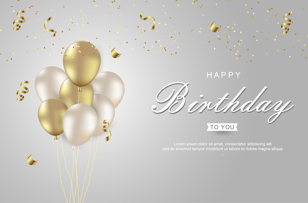 Happy birthday with realistic gold balloon white