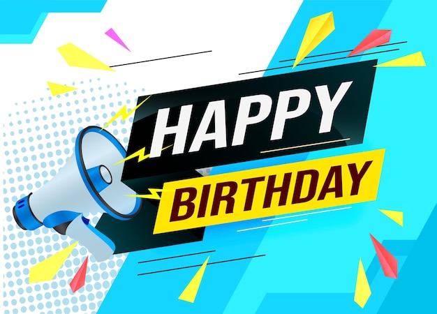 happy birthday word concept vector illustration with blue lines modern futuristic 3d style