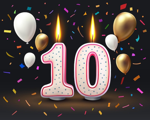 Vector happy birthday years 10 anniversary of the birthday candle in the form of numbers vector