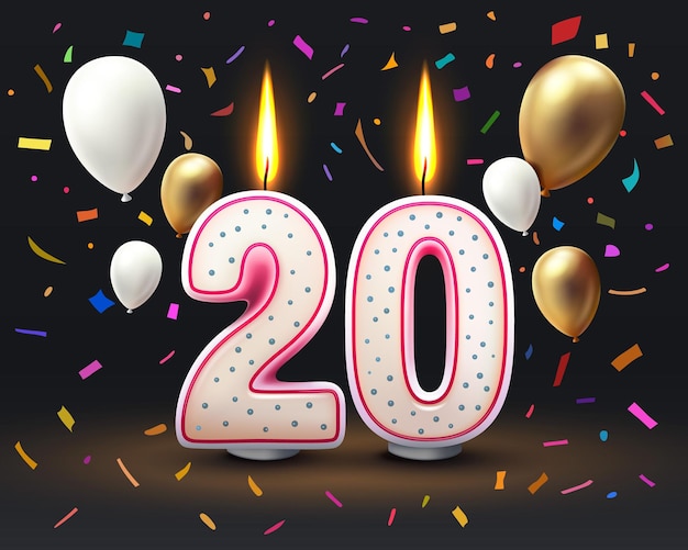 Vector happy birthday years 20 anniversary of the birthday candle in the form of numbers vector