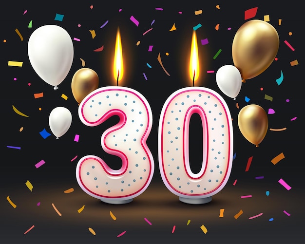 Vettore buon compleanno anni 30 anniversario del compleanno candela sotto forma di numeri vettore
