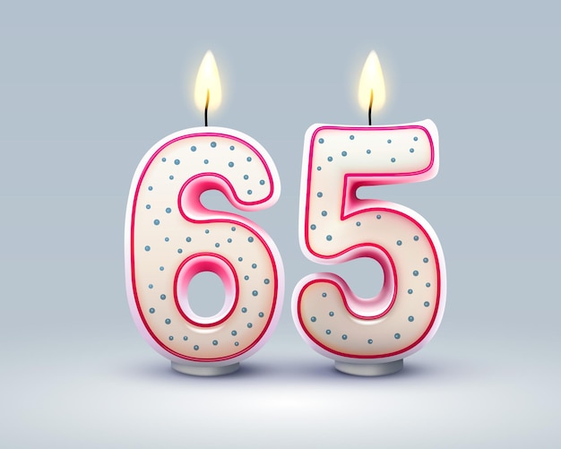 数字の形でろうそくの誕生日の 65 周年お誕生日おめでとう