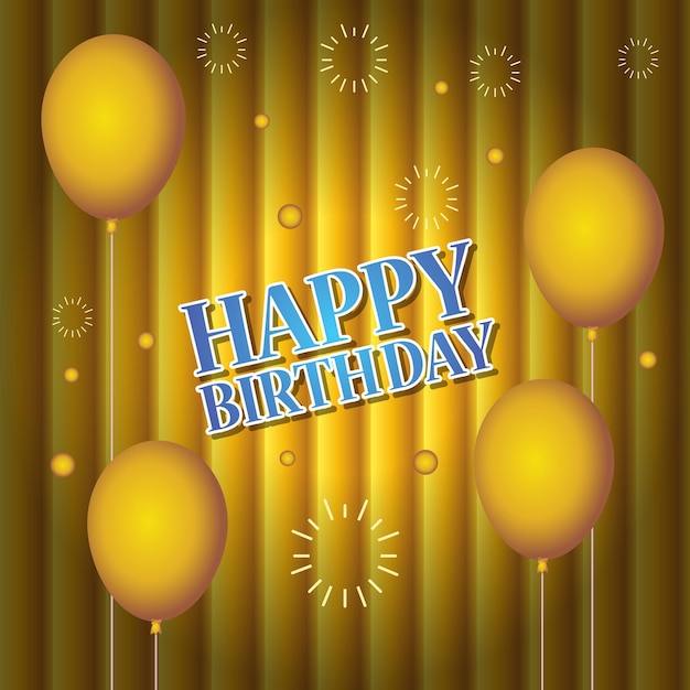 Желтая пригласительная открытка с днем рождения с воздушным шаром