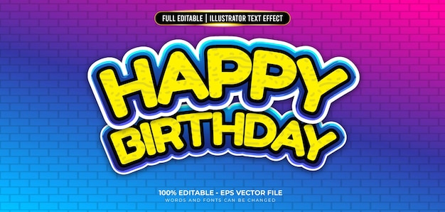 Happy birthday yellow text effect 3d editable