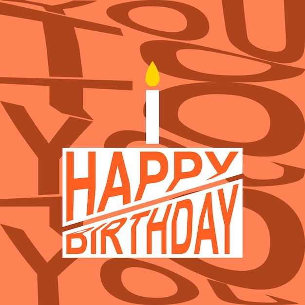 happy birthday to you abstract cake with candle banner card in orange colors